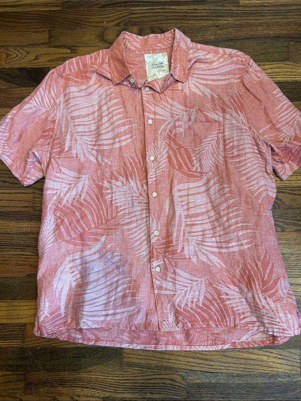 Tasso Elba Pink Palm-Print Short-Sleeve Button-Down Shirt